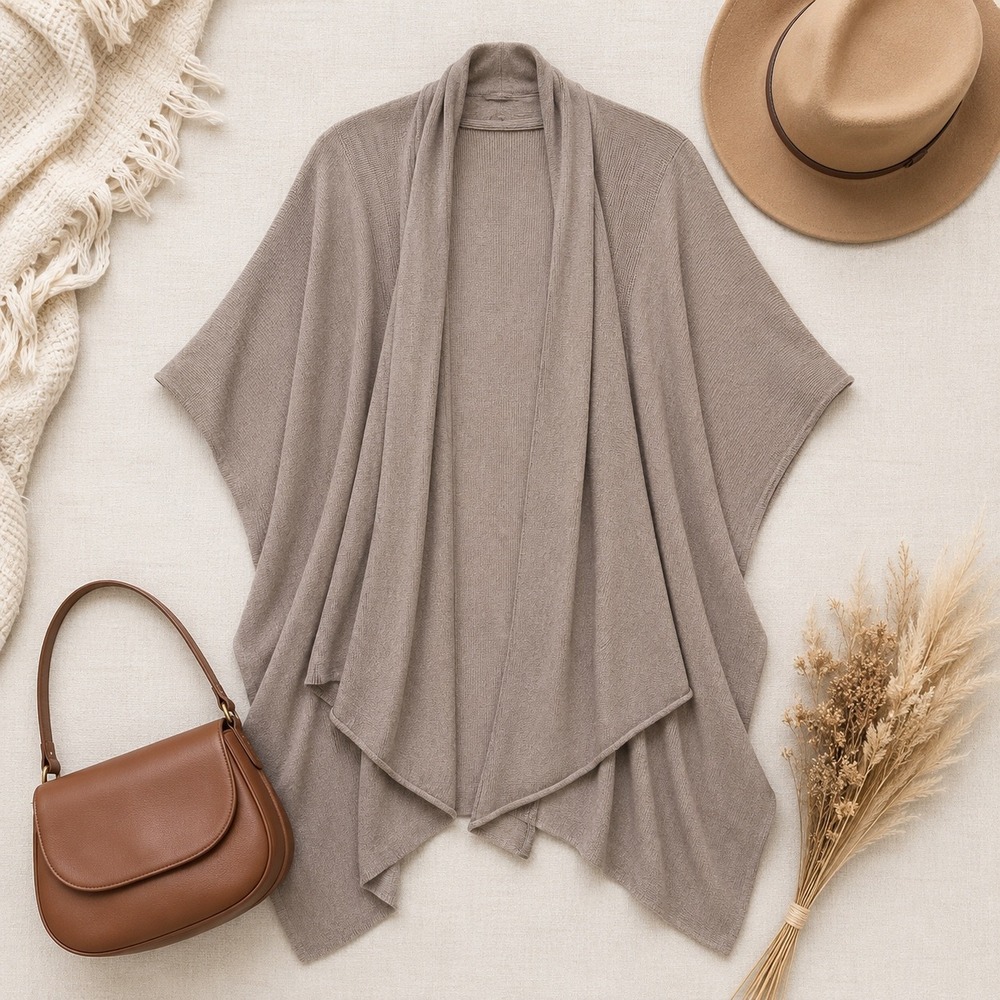 +BERYLL Cashmere Blend Cardigan Womens O/S Gray Open Front Draped Shawl Wrap USA